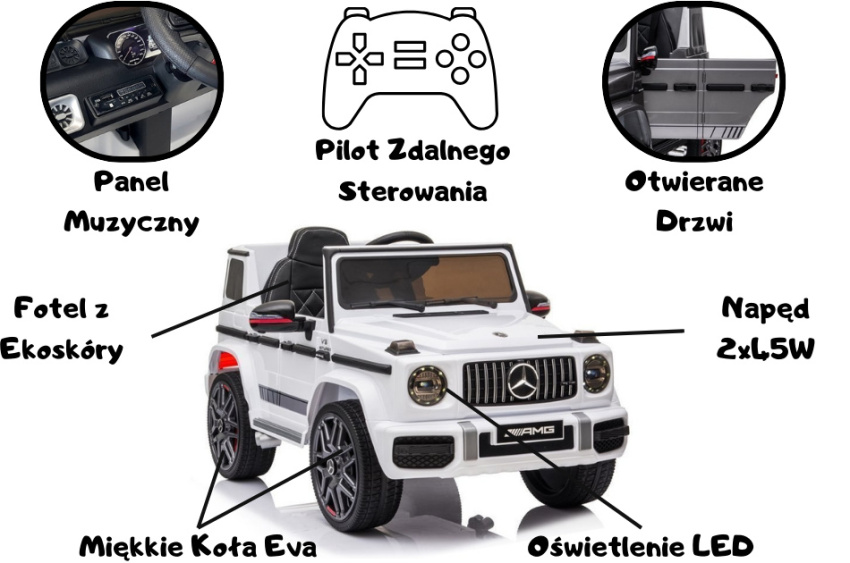 Auto na Akumulator Mercedes G63 AMG Biały Parametry